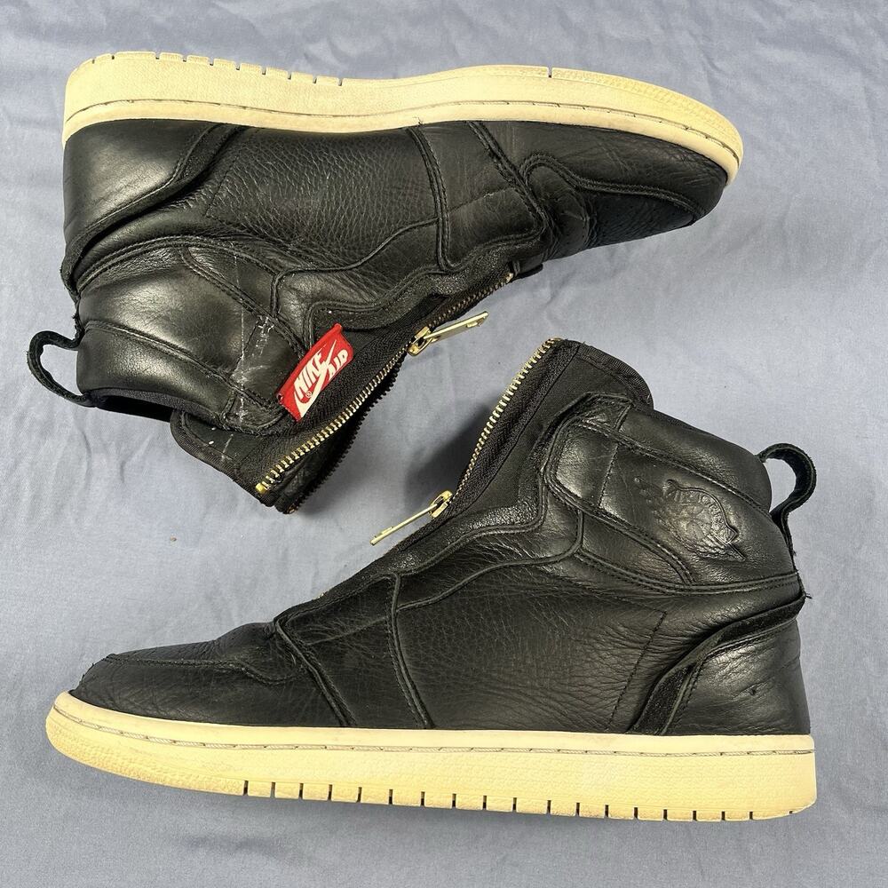 Nike Air Jordan 1 Retro High Zip Womens Size 9 Black Leather Sneakers AQ3742-016